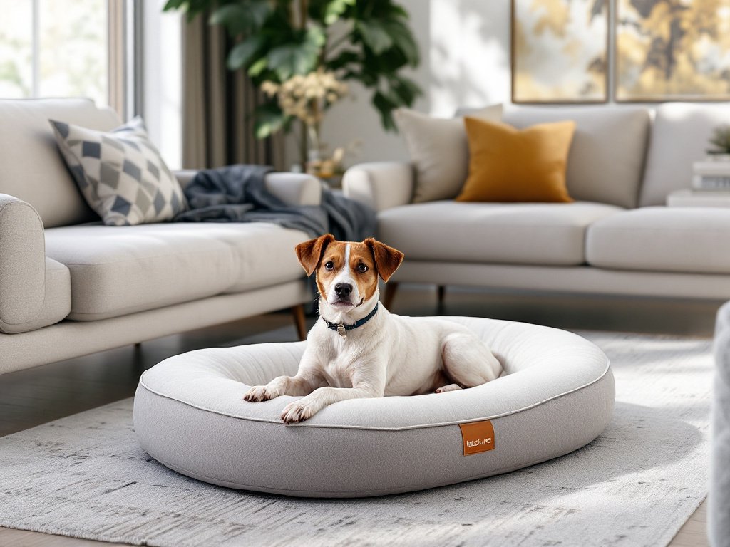 Bedsure XL orthopedic dog bed in a bright living room corner next to furniture, showing room scale