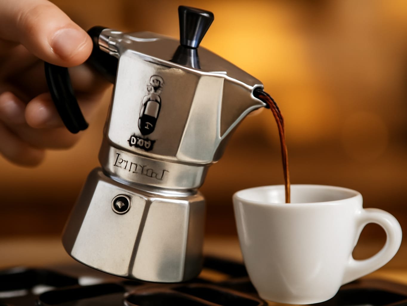 What Makes the Bialetti Moka Express Different From Every Other Coffee Maker on the Market?: A hand pouring fresh espres