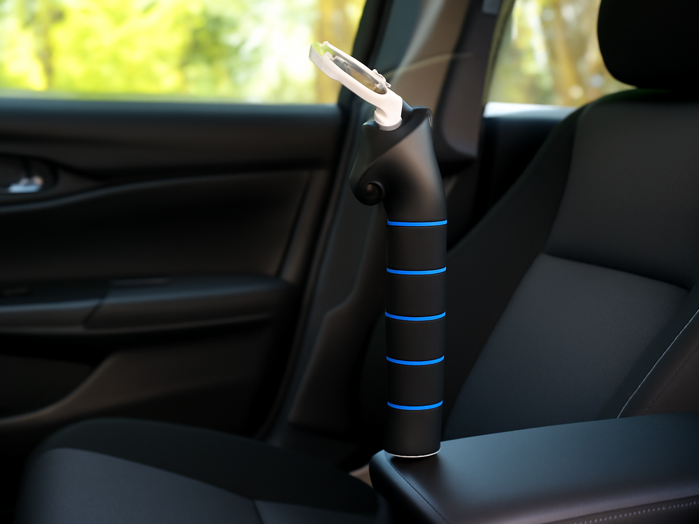 KOUNATSURI handle installed on sedan door frame with interior cabin visible in background